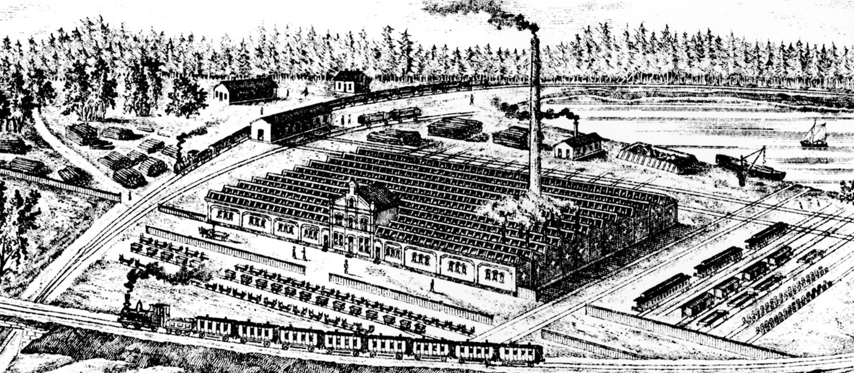Engraving of the Vagnfabriks Aktiebolaget works at Södertälje, 1891